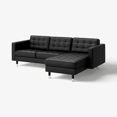 LANDSKRONA 3er-Sofa, mit Récamiere/Grann/Bomstad schwarz/Metall