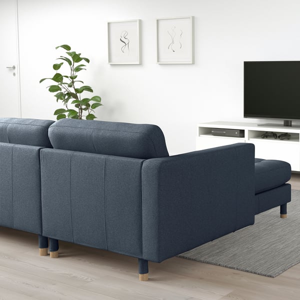 LANDSKRONA 3er-Sofa, mit Récamiere/Gunnared blau/Holz