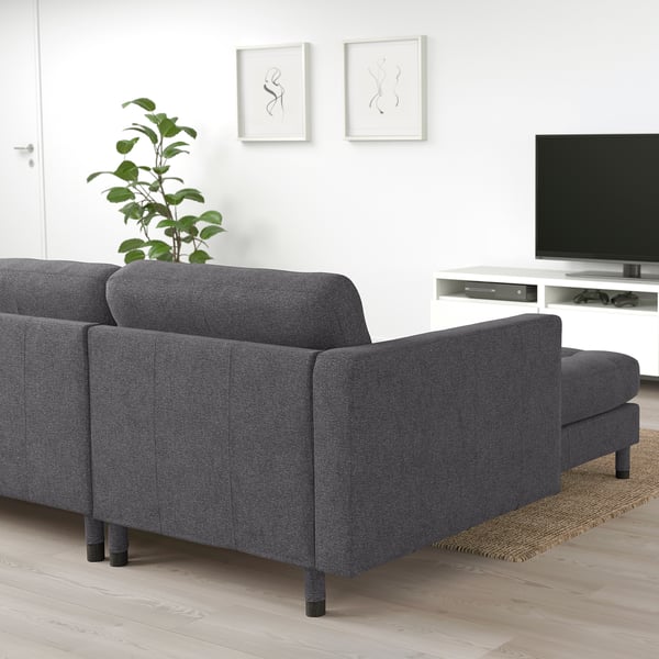 LANDSKRONA 3er-Sofa mit Récamiere, Gunnared dunkelgrau/Holz/schwarz