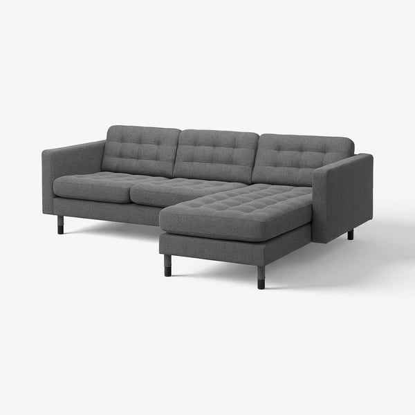 LANDSKRONA 3er-Sofa mit Récamiere, Gunnared dunkelgrau/Holz/schwarz