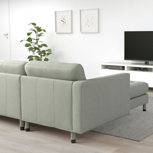 LANDSKRONA 3er-Sofa mit Récamiere, Gunnared hellgrün/Holz/schwarz