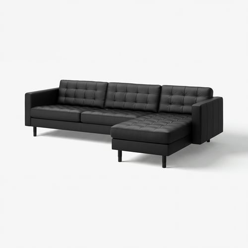 LANDSKRONA 4er-Sofa mit Récamiere, Grann/Bomstad schwarz/Holz/schwarz