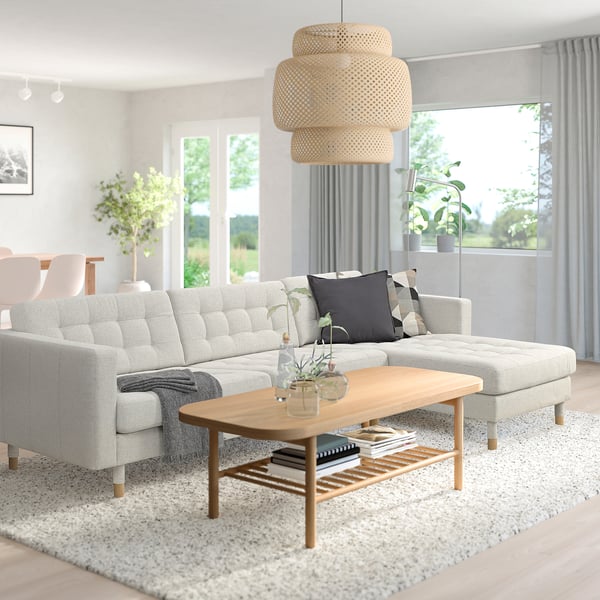 LANDSKRONA 4er-Sofa mit Récamiere, Gunnared beige/Holz