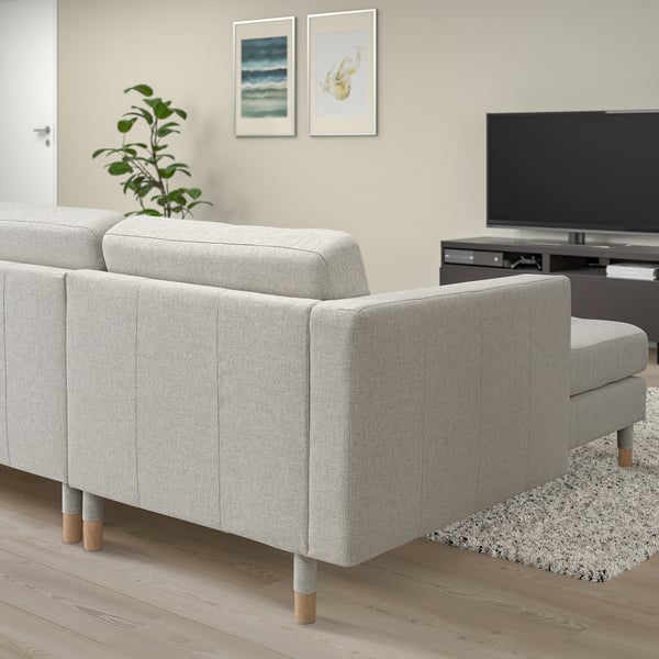 LANDSKRONA 4er-Sofa mit Récamiere, Gunnared beige/Holz