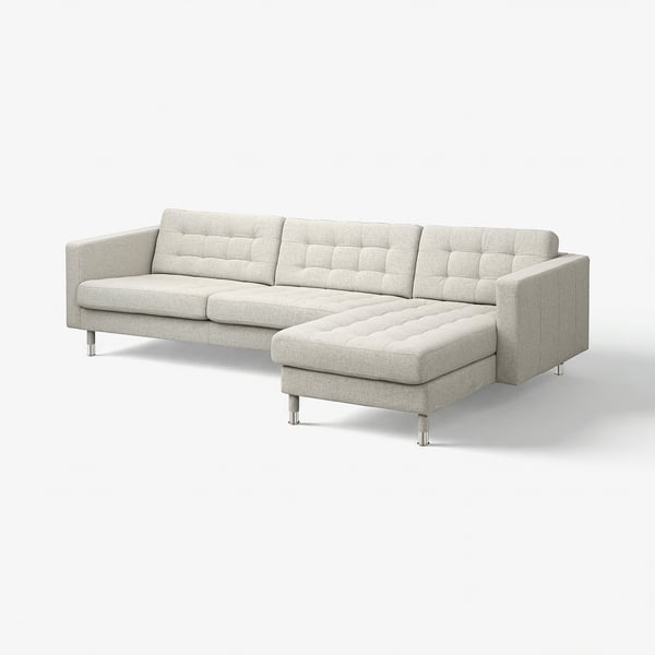 LANDSKRONA 4er-Sofa mit Récamiere, Gunnared beige/Metall