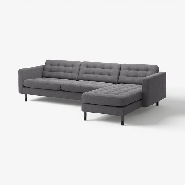 LANDSKRONA 4er-Sofa mit Récamiere, Gunnared dunkelgrau/Holz/schwarz