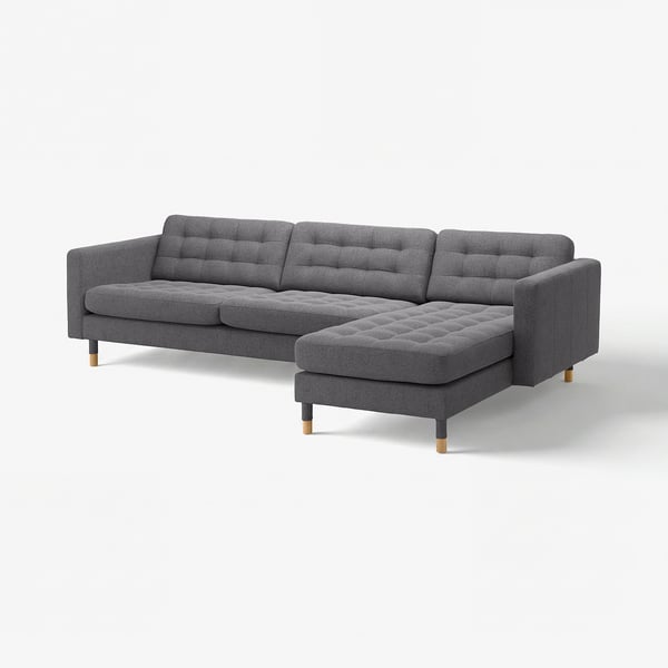 LANDSKRONA 4er-Sofa, mit Récamiere/Gunnared dunkelgrau/Holz