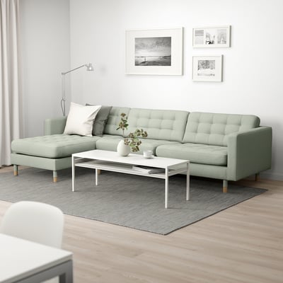 LANDSKRONA 4er-Sofa, mit Récamiere/Gunnared hellgrün/Holz