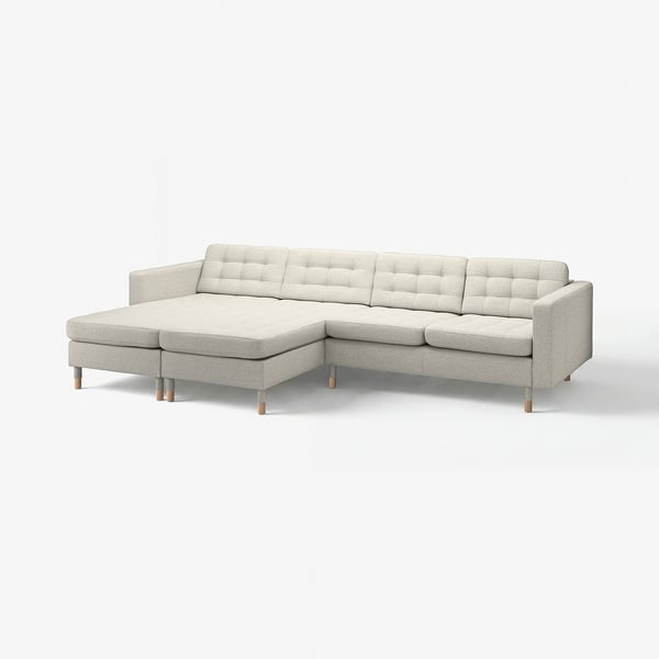 LANDSKRONA 4er-Sofa mit Récamieren, Gunnared beige/Holz