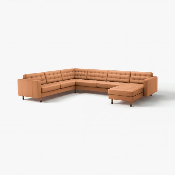 LANDSKRONA 6er-Ecksofa m Récamiere, Grann/Bomstad goldbraun/Holz/schwarz