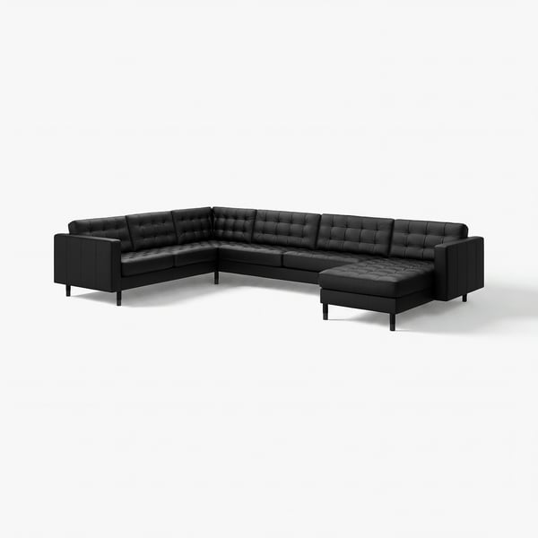 LANDSKRONA 6er-Ecksofa m Récamiere, Grann/Bomstad schwarz/Holz/schwarz