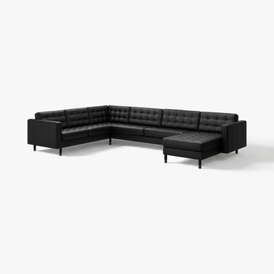 LANDSKRONA 6er-Ecksofa m Récamiere, Grann/Bomstad schwarz/Holz/schwarz