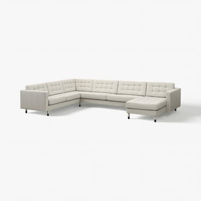 LANDSKRONA 6er-Ecksofa m Récamiere, Gunnared beige/schwarz/Holz