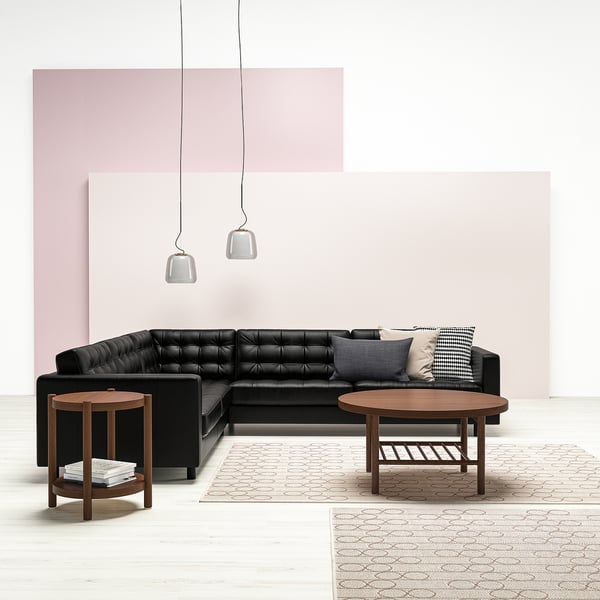 LANDSKRONA Ecksofa 5-sitzig, Grann/Bomstad schwarz/Metall