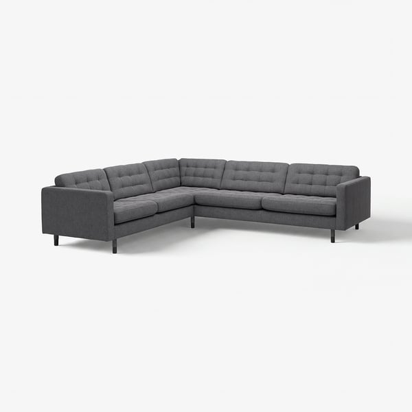 LANDSKRONA Ecksofa 5-sitzig, Gunnared dunkelgrau/Holz/schwarz