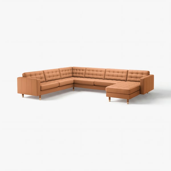 LANDSKRONA Ecksofa 6-sitzig, mit Récamiere/Grann/Bomstad goldbraun/Holz