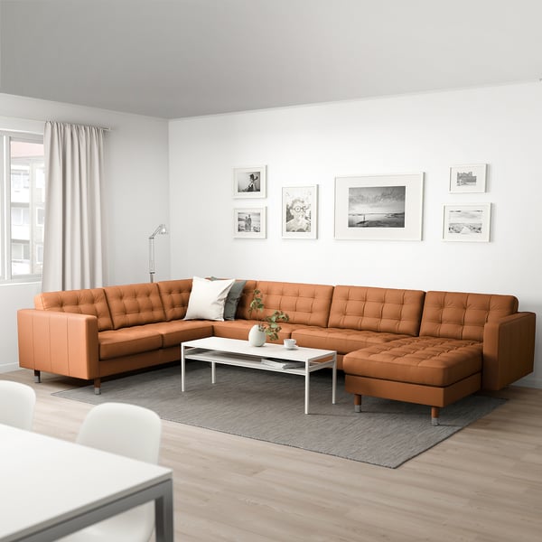 LANDSKRONA Ecksofa 6-sitzig, mit Récamiere/Grann/Bomstad goldbraun/Metall