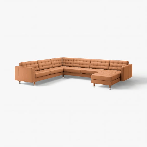 LANDSKRONA Ecksofa 6-sitzig, mit Récamiere/Grann/Bomstad goldbraun/Metall