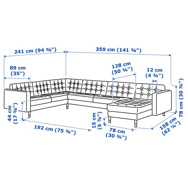LANDSKRONA Ecksofa 6-sitzig, mit Récamiere/Grann/Bomstad schwarz/Holz
