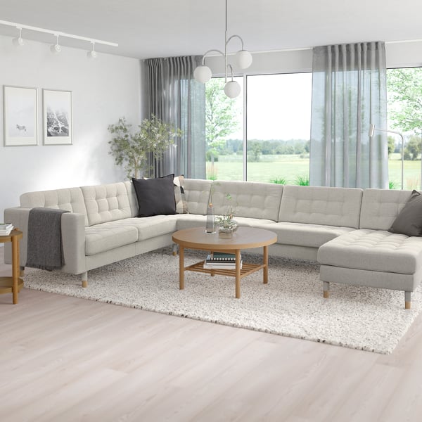 LANDSKRONA Ecksofa 6-sitzig, mit Récamiere Gunnared/beige Holz