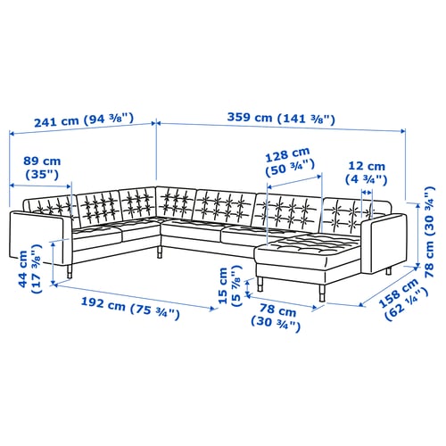 LANDSKRONA Ecksofa 6-sitzig, mit Récamiere/Gunnared dunkelgrau/Metall