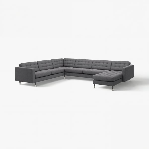 LANDSKRONA Ecksofa 6-sitzig, mit Récamiere/Gunnared dunkelgrau/Metall