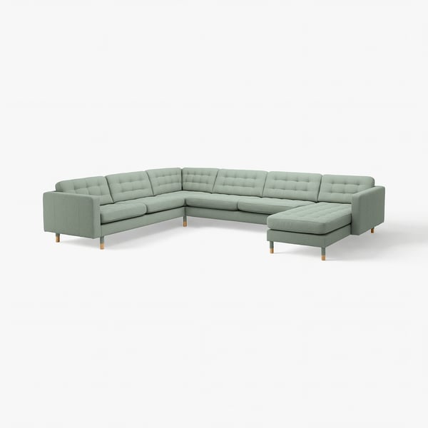 LANDSKRONA Ecksofa 6-sitzig, mit Récamiere/Gunnared hellgrün/Holz