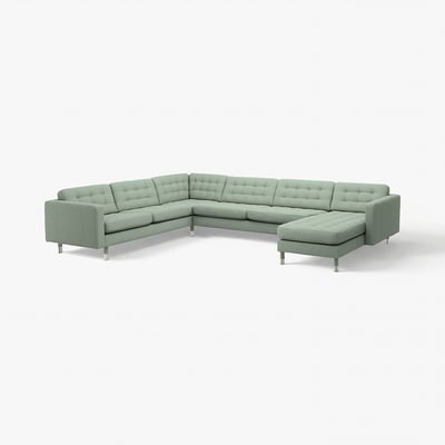 LANDSKRONA Ecksofa 6-sitzig, mit Récamiere/Gunnared hellgrün/Metall
