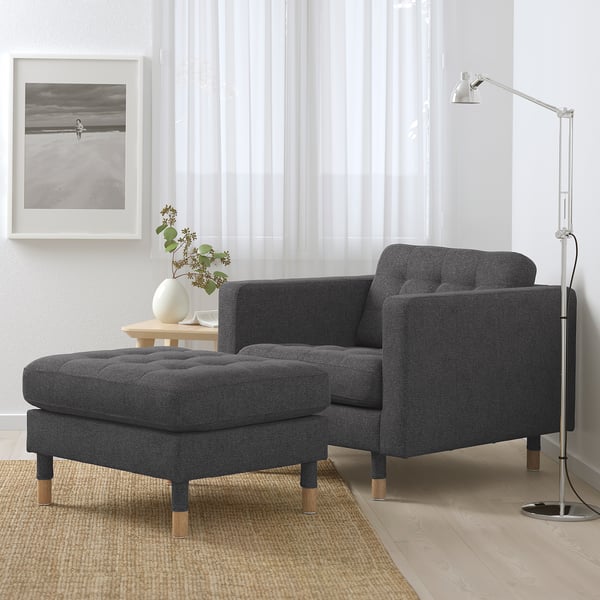 LANDSKRONA Hocker, Gunnared dunkelgrau/Holz