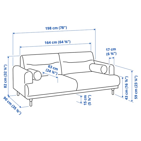 LÅNGARYD 2er-Sofa, Lejde/grau/schwarz Metall