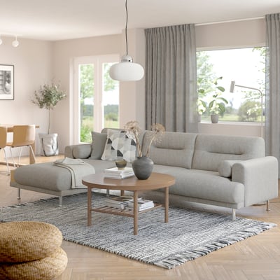 LÅNGARYD 3er-Sofa mit Récamiere, links, Lejde/hellgrau Metall