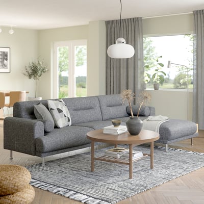 LÅNGARYD 3er-Sofa mit Récamiere, rechts, Lejde grau/schwarz/Metall