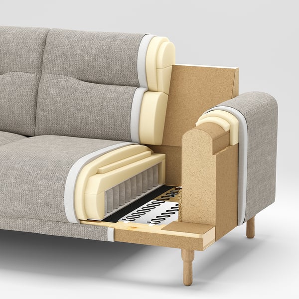 LÅNGARYD 3er-Sofa mit Récamiere, rechts, Lejde grau/schwarz/Metall