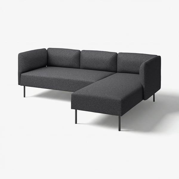 LILLEHEM 3er-Sitzelement + Récamiere, Gunnared/dunkelgrau Metall