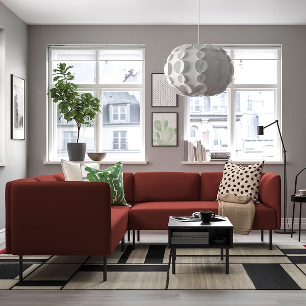 LILLEHEM Modulecksofa 4-sitzig, Gunnared/braunrot Metall