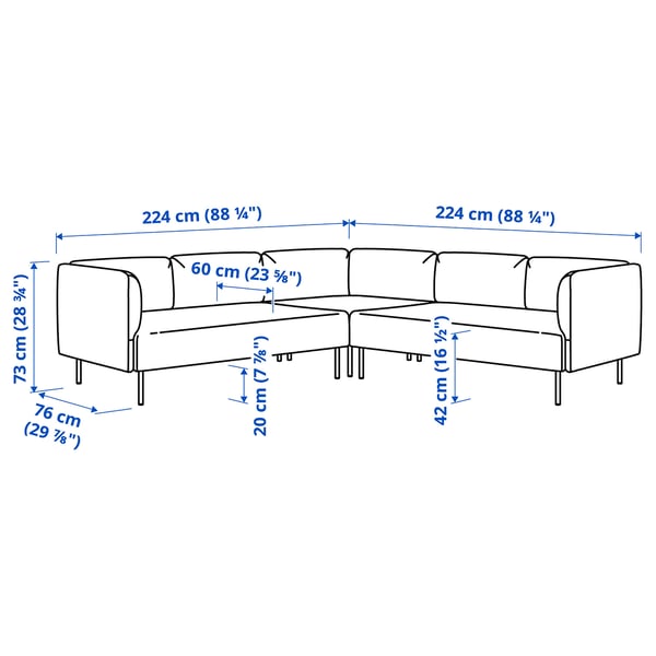 LILLEHEM Modulecksofa 4-sitzig, Vissle beige/Metall