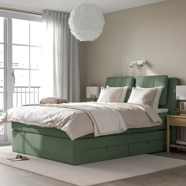 LILLFJÄLLET Bezug Boxspringbett mit Bettkasten, Tibbleby graugrün, 160x200 cm