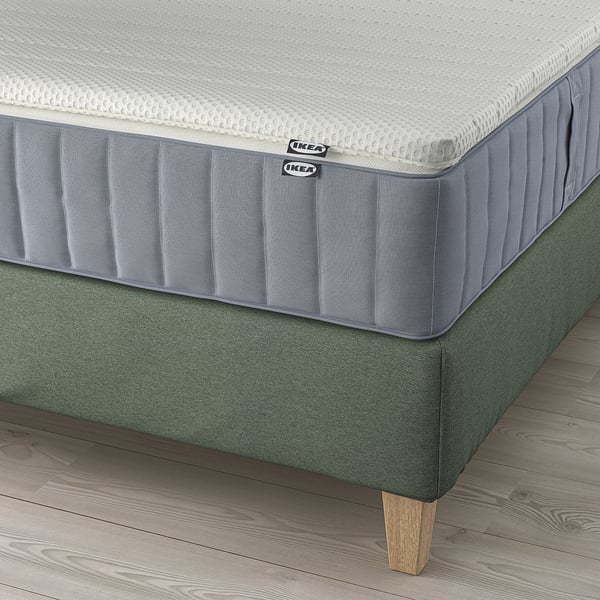 LILLFJÄLLET Boxspringbett, Valevåg mittelfest/Nisseholm Tibbleby graugrün, 160x200 cm