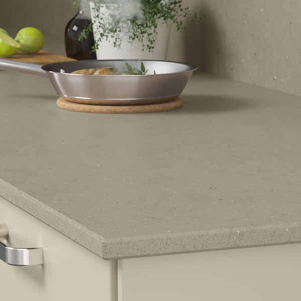 LOCKEBO Maßarbeitsplatte, dunkelbeige Kalksteinmuster/Glaskomposit, 1 m²x2.0 cm