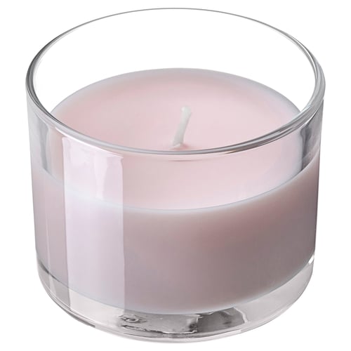 LOTSFÅGEL Duftkerze im Glas, rosa Blüten blassrosa, 20 Std.