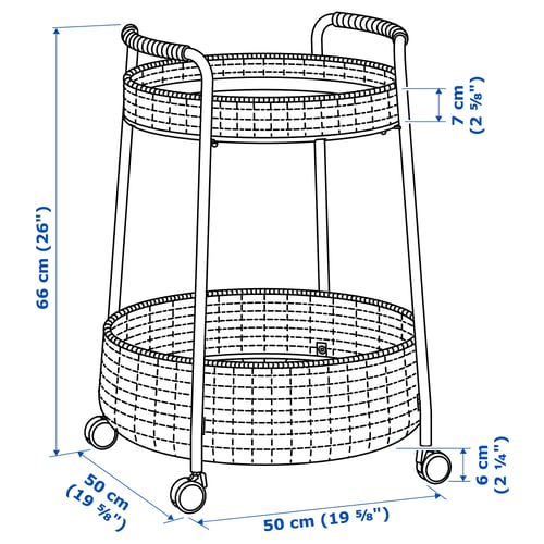 LUBBAN Rolltisch mit Aufbewahrung, Rattan/anthrazit