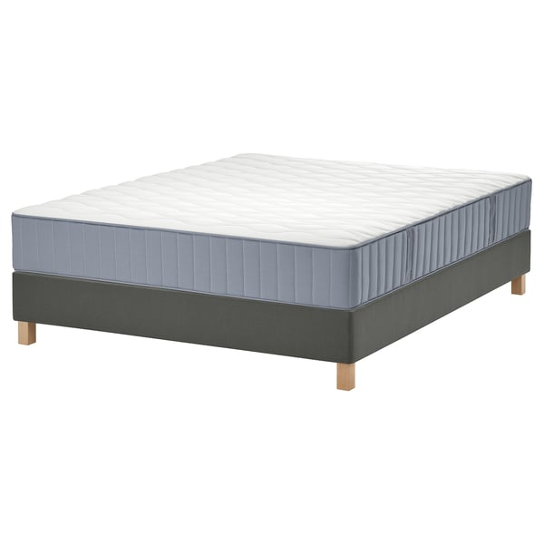 LYNGÖR Boxspringbett, Vågstranda fest/hellblau dunkelgrau, 140x200 cm