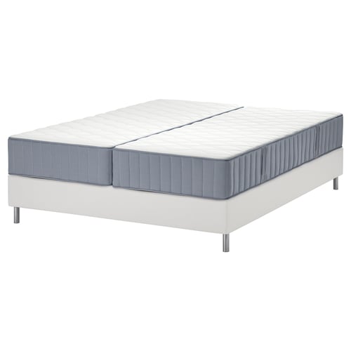 LYNGÖR Boxspringbett, Vågstranda fest/mittelfest/hellblau weiß, 180x200 cm