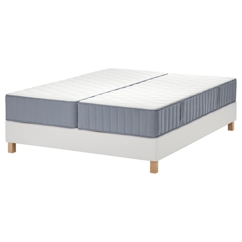 LYNGÖR Boxspringbett, Vågstranda fest/mittelfest/hellblau weiß, 160x200 cm
