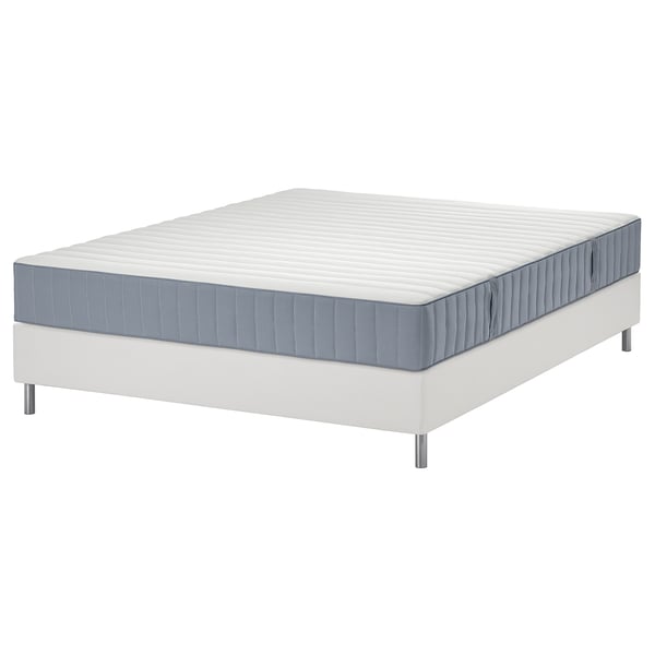 LYNGÖR Boxspringbett, Valevåg mittelfest/hellblau weiß, 160x200 cm