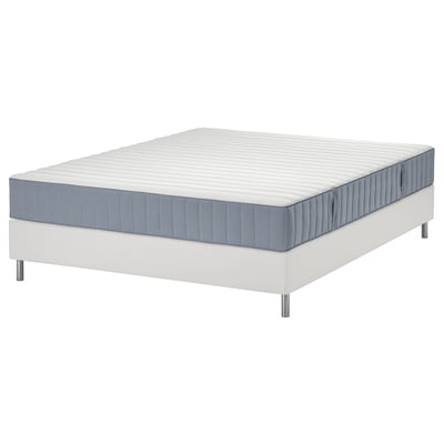 LYNGÖR Boxspringbett, Valevåg mittelfest/hellblau weiß, 160x200 cm