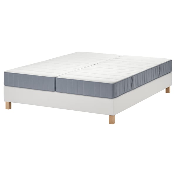 LYNGÖR Boxspringbett, Vesteröy fest/mittelfest/hellblau weiß, 180x200 cm