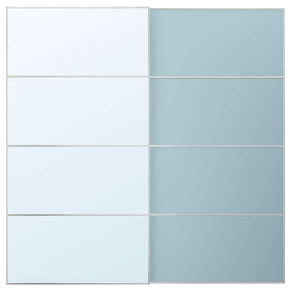 MEHAMN/AULI Schiebetürpaar, Aluminium doppelseitig/hellblau Spiegelglas, 200x201 cm