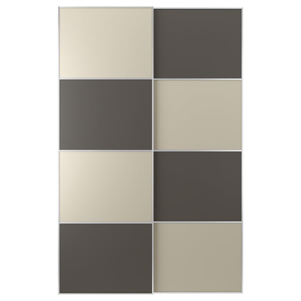 MEHAMN Schiebetürpaar, Aluminium doppelseitig/dunkelgrau graubeige, 150x236 cm