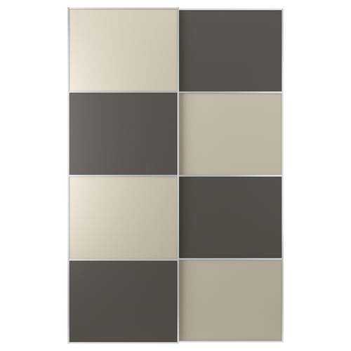 MEHAMN Schiebetürpaar, Aluminium doppelseitig/dunkelgrau graubeige, 150x236 cm